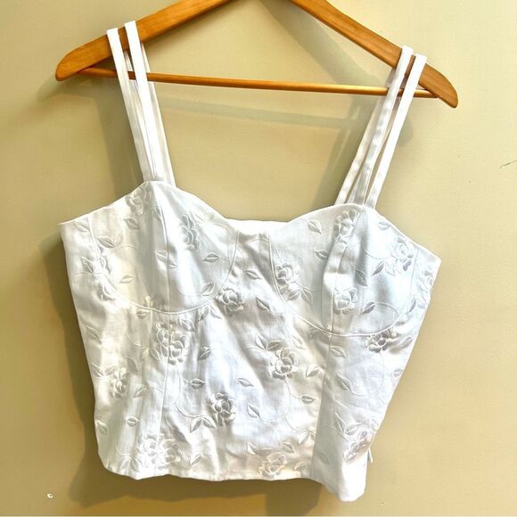 White embroidered with flowers bustier top size 16 - Picture 1 of 6